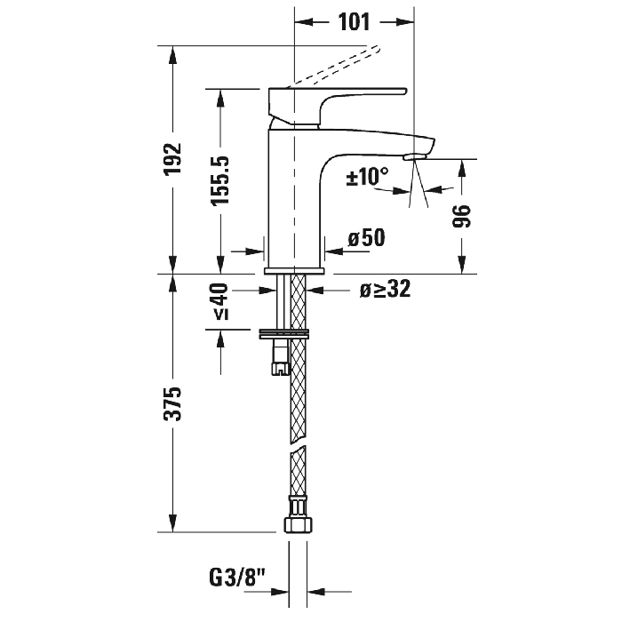 Duravit B.1 Смеситель для раковины, 1 отв., с донным клапаном, излив 101мм, цвет: хром