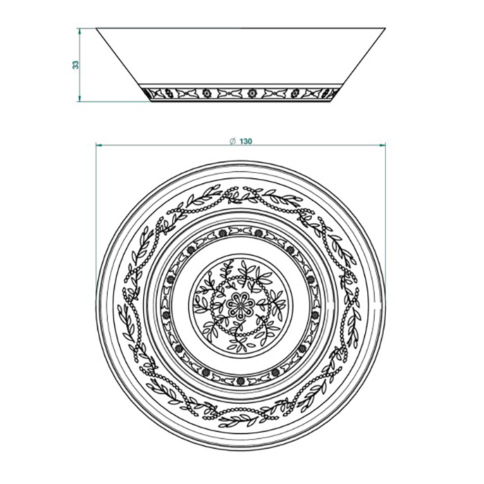 THG MARQUISE BLANC DECOR PLATINE Блюдо керамическое ø130 мм., настольное, декор платина, цвет: белый