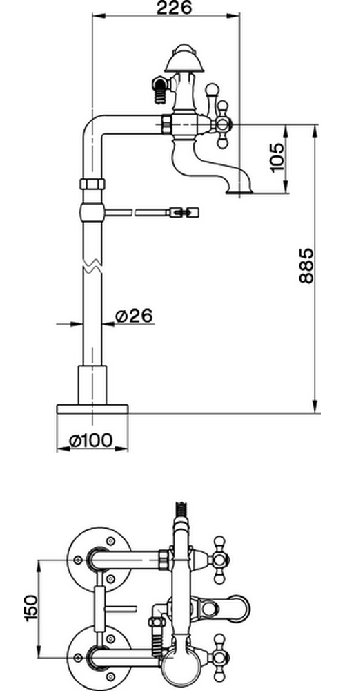 CISAL Arcana Ceramic Смеситель напольный двухвентильный для ванны с ручной лейкой, держателем и шлангом 150 см, цвет: хром 