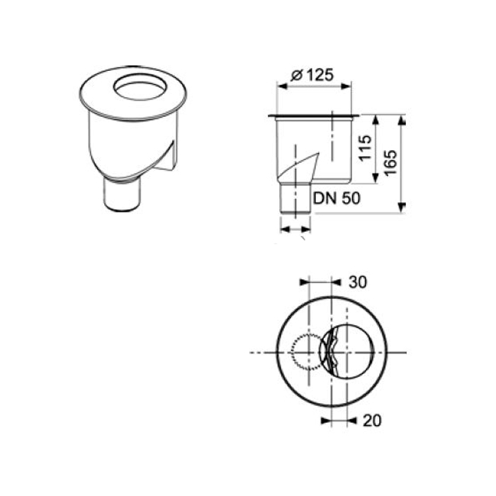 TECE drainline, сифон, 1,3 л/c, DN 50, выход в пол, высота монтажа от нижнего края сифона до верхнего края слива – 65 мм. ( при уст. без опор)