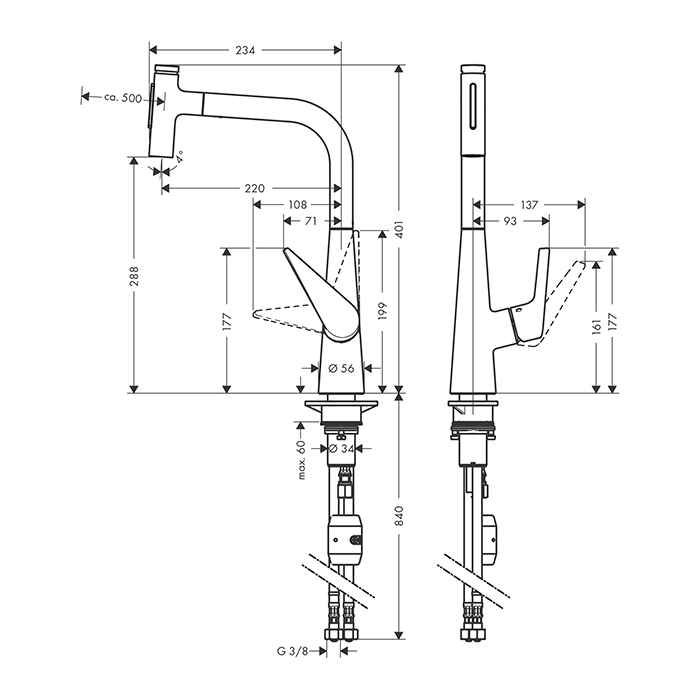 Hansgrohe Talis Select M51 Смеситель для кухни, на 1 отв., с выдвижной лейкой, цвет: хром