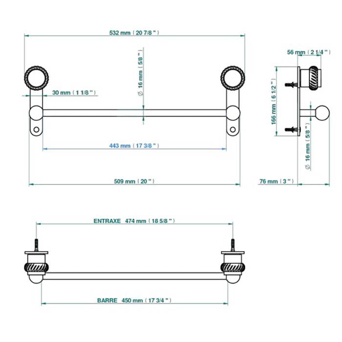 THG Diplomate Roped Rings Полотенцедержатель 45см., подвесной, цвет: хром/золото