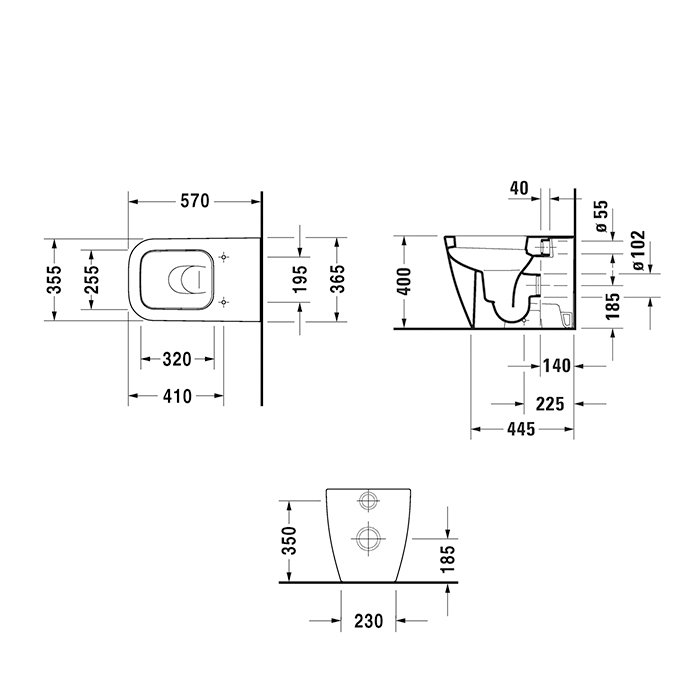 Duravit Happy D.2 Унитаз напольный 57х36.5см., пристенный вариант, для независимого подключения воды, включая крепление, HygieneGlaze, цвет: белый