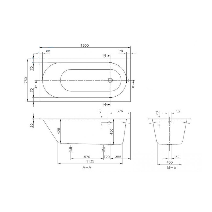 Villeroy&Boch Oberon Ванна встраиваемая 160x75x45см, прямоугольная, цвет: белый