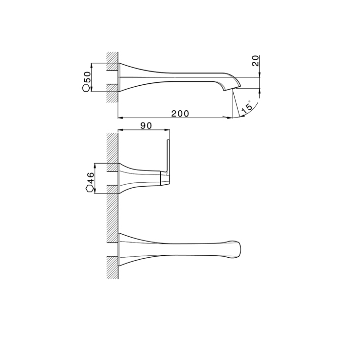 Cisal Cherie Смеситель на раковину на 3 отверстия из стены, излив 200 мм,внешняя часть, цвет: золото
