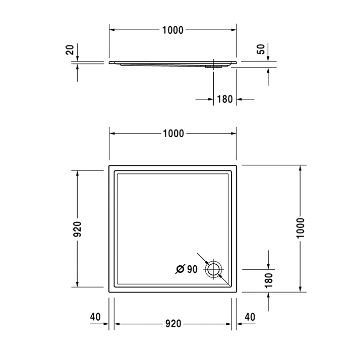 Duravit Starck Slimline Поддон акриловый квадратный 100x100х5см., d:9см., цвет: белый