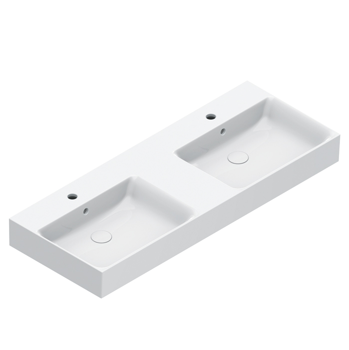 Catalano Premium Раковина 120x47см двойная, с 2 отв., цвет: белый глянцевый