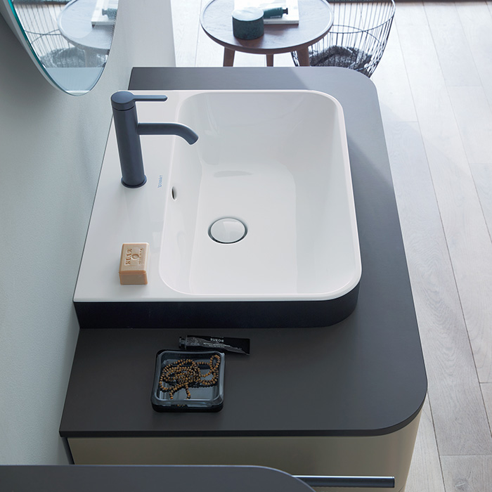 Duravit Happy D.2 Plus Тумба подвесная 100x55х40.8см с раковиной, 2 ящика, цвет: stone grey satin matt/Anthracite matt/белый