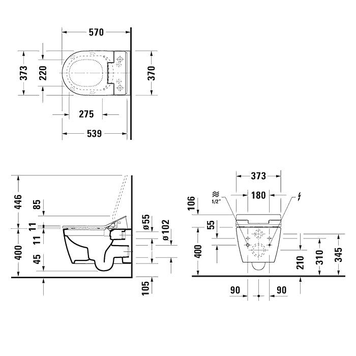 Duravit ME by Starck SensoWash Унитаз подвесной 57x37см, Rimless, HygieneGlaze, с крышкой биде, цвет: белый
