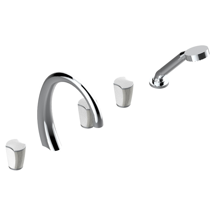 THG Infini white porcelain with platinum decor Смеситель на борт ванны на 5 отверстий, с прогрессивным смесителем для ручного душа, ручной душ, цвет: хром