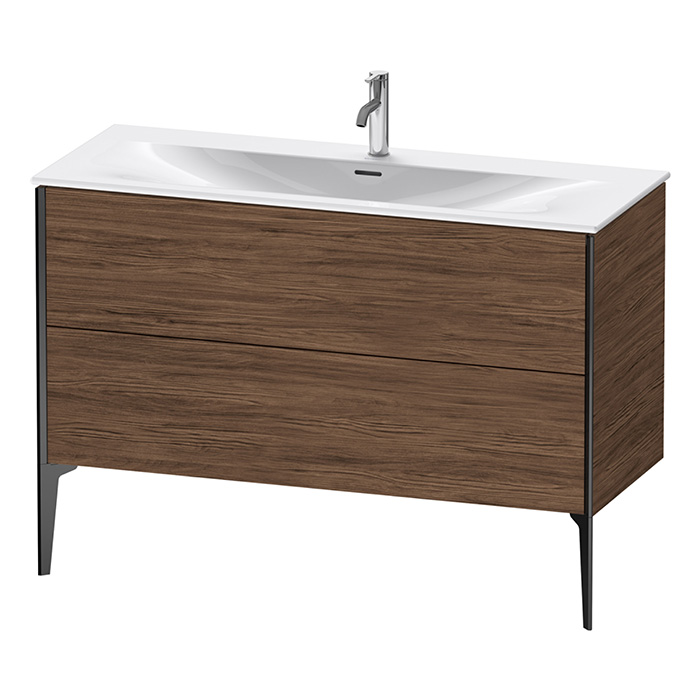 Duravit XViu Тумба подвесная 121x48x59.1см, с раковиной, 2 ящика, цвет: walnut dark/черный матовый