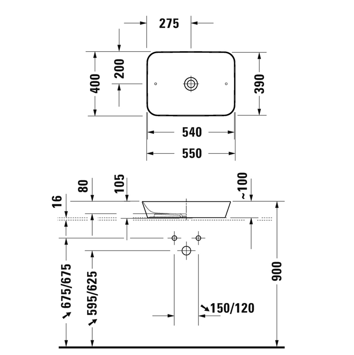 Duravit Cape Cod Раковина 55х40см, без отв., квадратная, цвет: белый