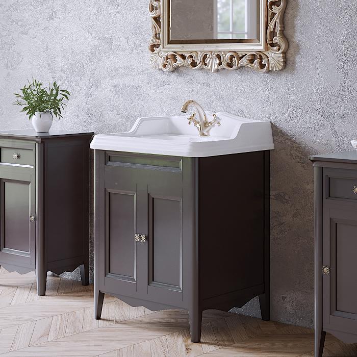 TW Veronica, База с раковиной Simas AR824bi x1 68x54см с 1отв. под смеситель , 2 расп. дверки, доводч. Blum, ручки: Riflesso бронза, напольная, Цвет: grigio