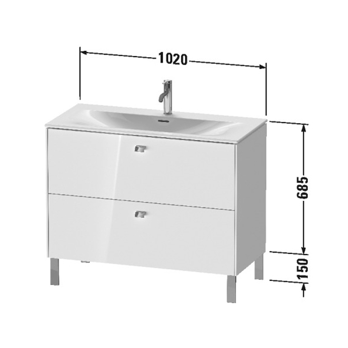 Duravit Brioso База напольная 102x47.9x68.5см с раковиной, 2 ящика, цвет: глянцевый белый