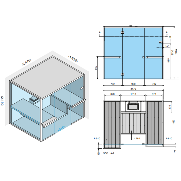 Effegibi Air 105 Corner Био-Сауна 247x182x213см, угловая DX, цвет: осина натуральная