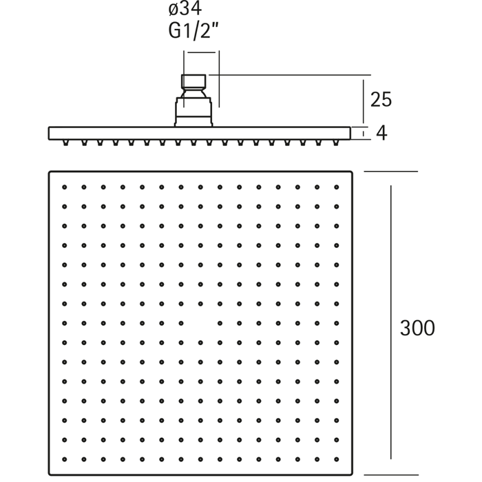CISAL Xion Верхний душ 300х300х4 мм без держателя, цвет: нержавеющая сталь