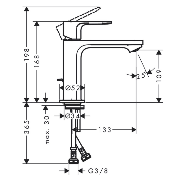 Hansgrohe Rebris S Смеситель для раковины, 1 отв., с донным клапаном, цвет: хром