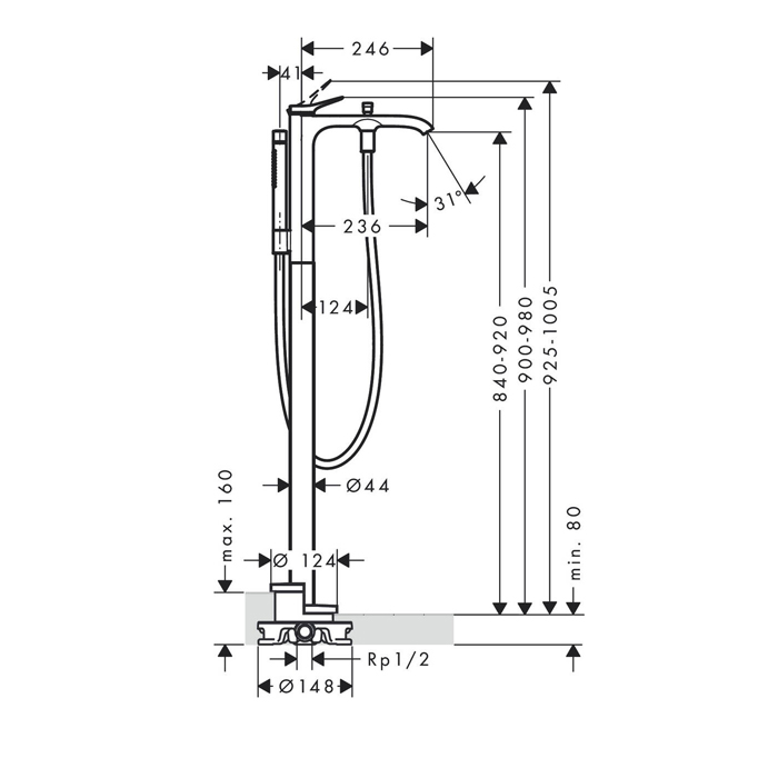 Hansgrohe Vivenis Смеситель для ванны наполньный, с ручной лейкой, цвет: черный матовый