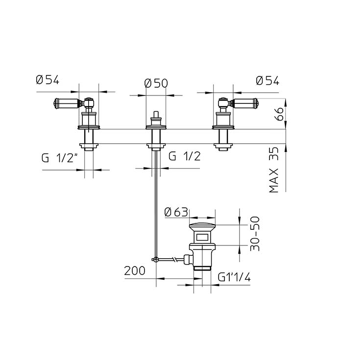 Bossini Liberty Смеситель для биде на 3 отверстия с заглушкой 1”1/4, цвет: никель матовый