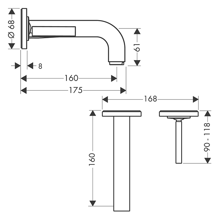 Axor Citterio Смеситель для раковины 160, встраиваемый, излив: 16см., цвет: сталь