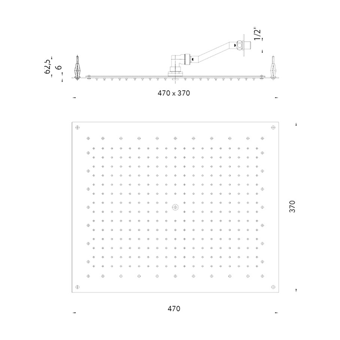 BOSSINI PARIS-RECTANGULAR Верхний душ 470 x 370 мм, FLAT, цвет: хром