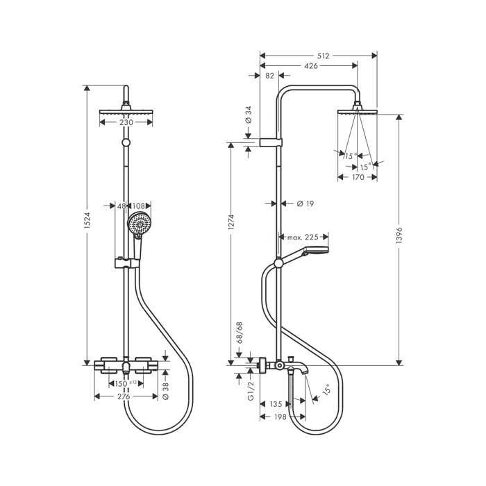  Hansgrohe Vernis Shape Душевая стойка с верхним душем 230 1jet с термостатом для ванны, EcoSmart, цвет: хром 