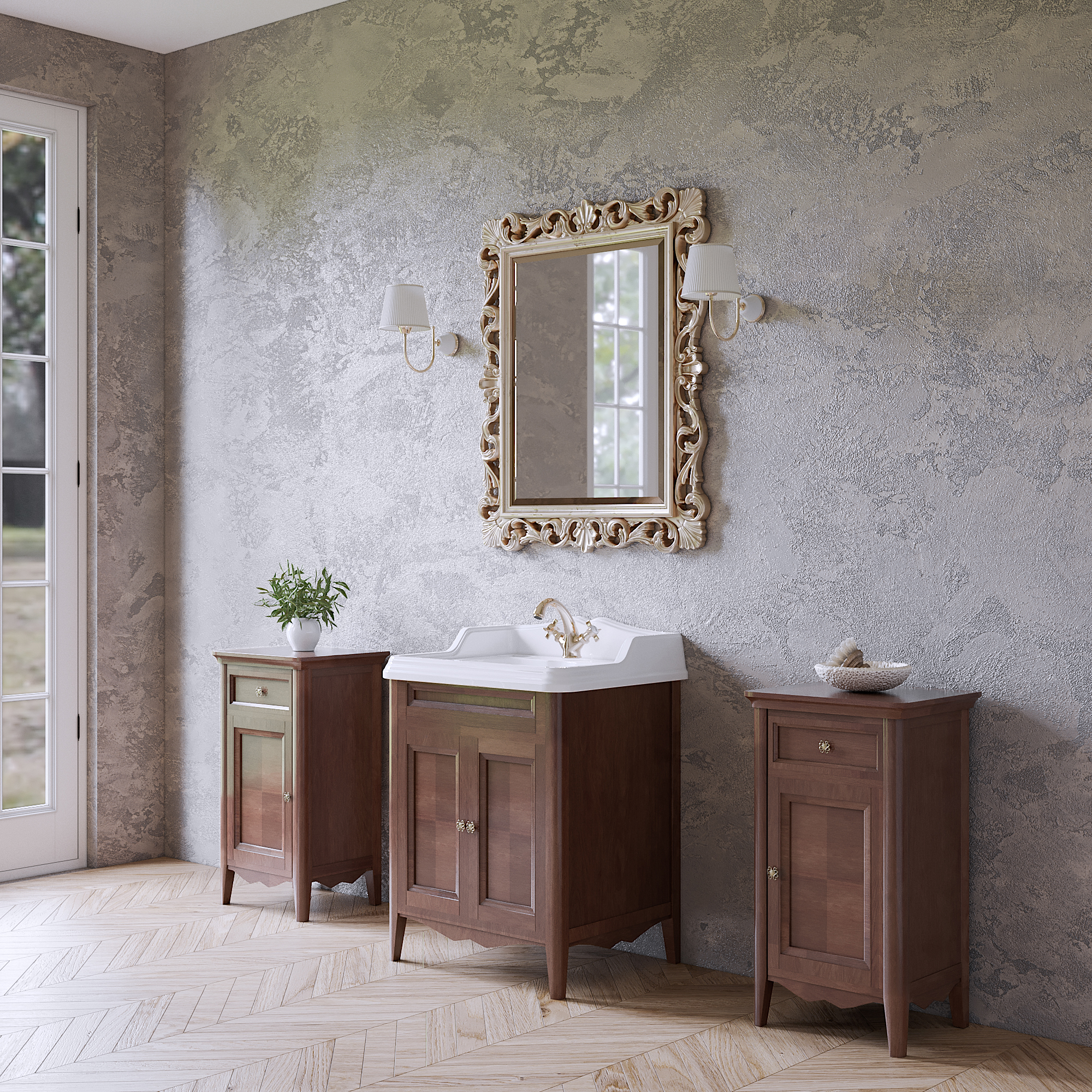 TW Veronica Nuovo комплект мебели с 2-мя дверцами, с доводчиками Blum, ручки: бронза, 68см, напольный, Цвет: noce 