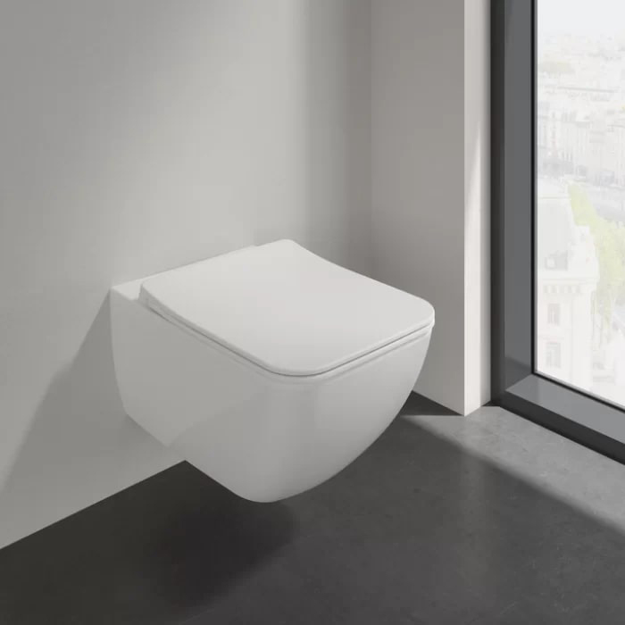 Villeroy&Boch Venticello Унитаз 37.5х56х33см., подвесной, безободковый, в комплекте сиденье SlimSeat c микролифтом, CeramicPlus, цвет: альпийский белый