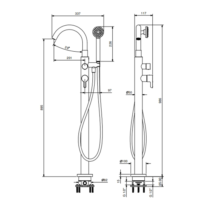 Fantini Icona Classic Смеситель для ванны, напольный , с ручной лейкой, цвет: Matt British Gold PVD