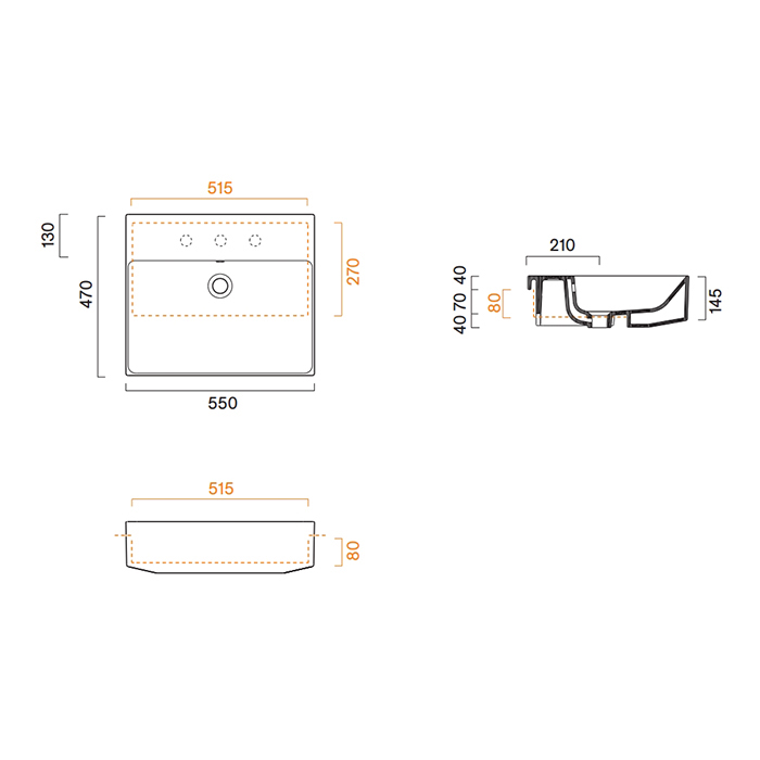 Catalano Zero Раковина 55х47см., без отв., полувстраиваемая, цвет: белый глянцевый