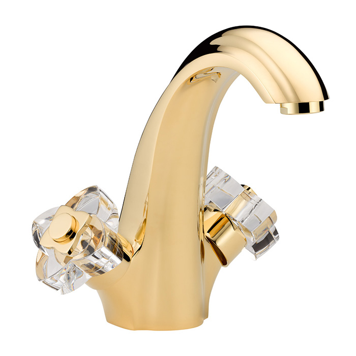 THG Pуtale de cristal clair Смеситель для раковины, 1 отв., цвет: золото/прозрачный хрусталь