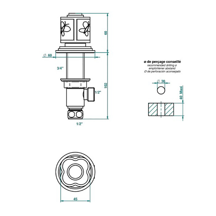 THG CAPUCINE MAUVE DECOR OR Вентиль смесителя для раковины, декор золото/лиловый, цвет: полированное золото