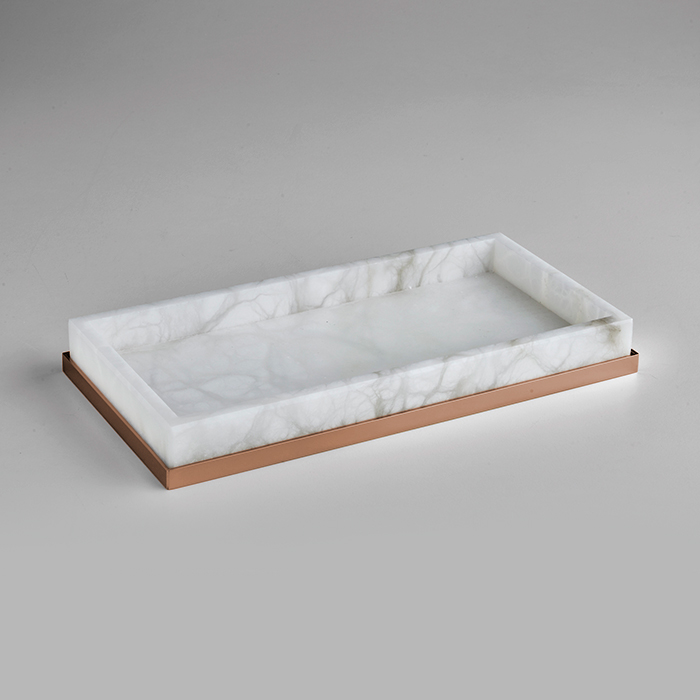 3SC Baster Round Лоток 25.5х2.5х13см., настольный, цвет: алебастр/Warm Brushed Bronze PVD