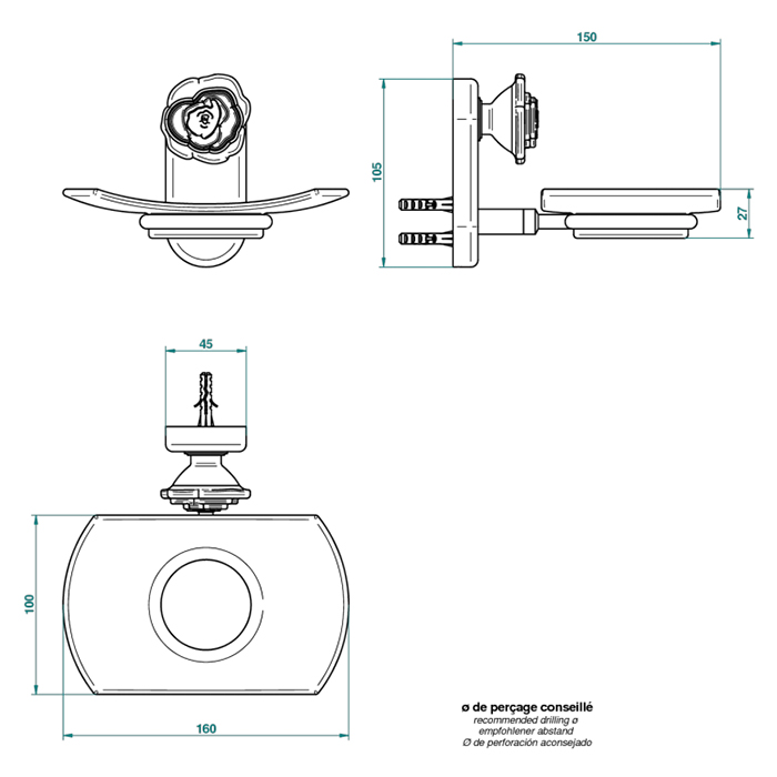 THG Rose Мыльница стеклянная, подвесная, цвет: золото/розовый