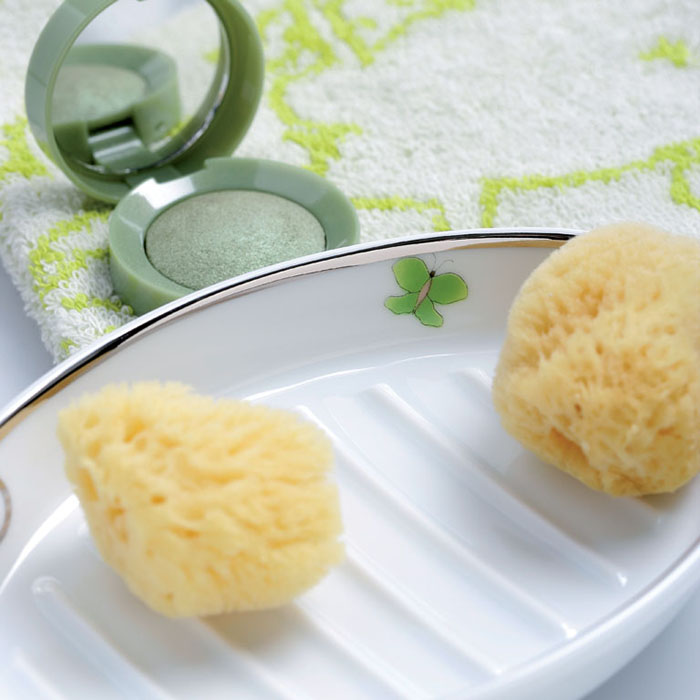 THG CAPUCINE VERT DECOR PLATINE Мыльница керамическая, настольная, декор платина/зеленый, цвет: белый