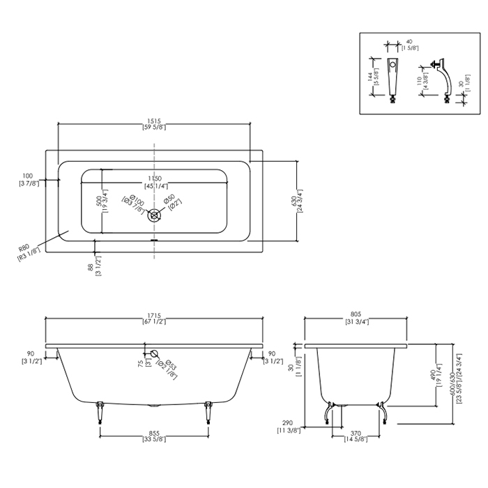 Devon&Devon Battersea Ванна встроенная чугунная прямоугольная  170x80xh46 cм, цвет: белый