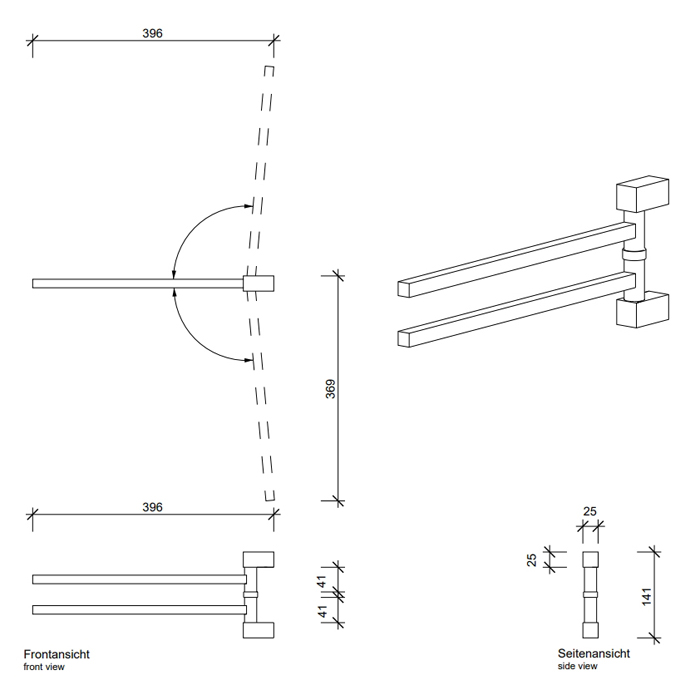 Decor Walther Corner HTH2 Полотенцедержатель поворотный 39.8см, двойной, подвесной, цвет: хром