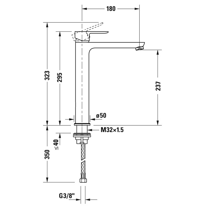 Duravit A.1 Смеситель для раковины, высокий, 1 отв., излив 180мм, цвет: хром