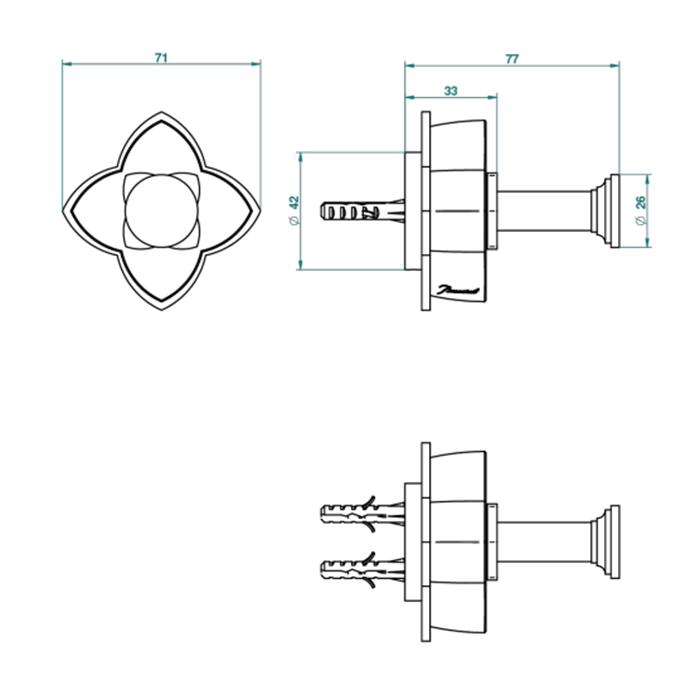 THG Pétale de cristal bleu Крючок подвесной, длинный, цвет: хром/синий хрусталь
