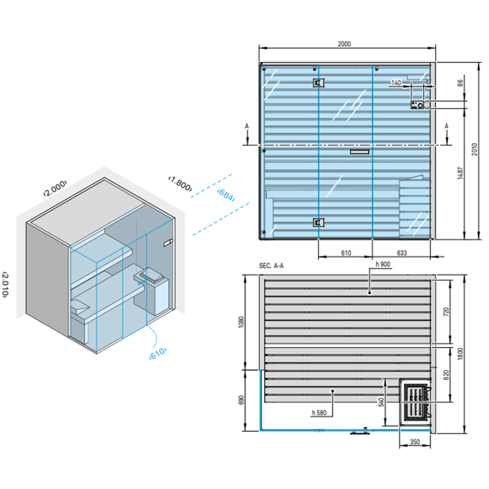 Effegibi Sky Corner 80 Био-Сауна 200x180xх201см, угловая SX, цвет: канадский хемлок