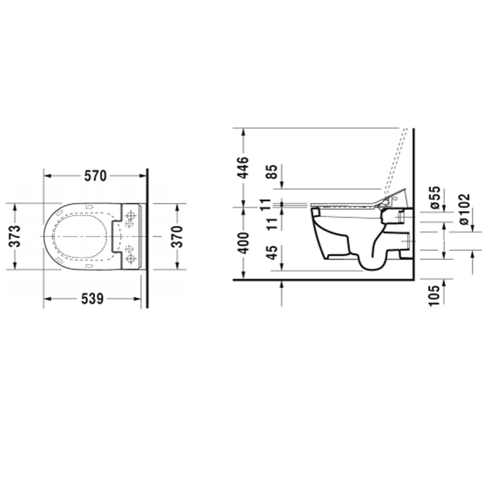 Duravit ME by Starck SensoWash Унитаз подвесной 57х37см, вкл. крепление Durafix, только в сочетании с SensoWash, с HygieneGlaze с сиденьем SensoWash