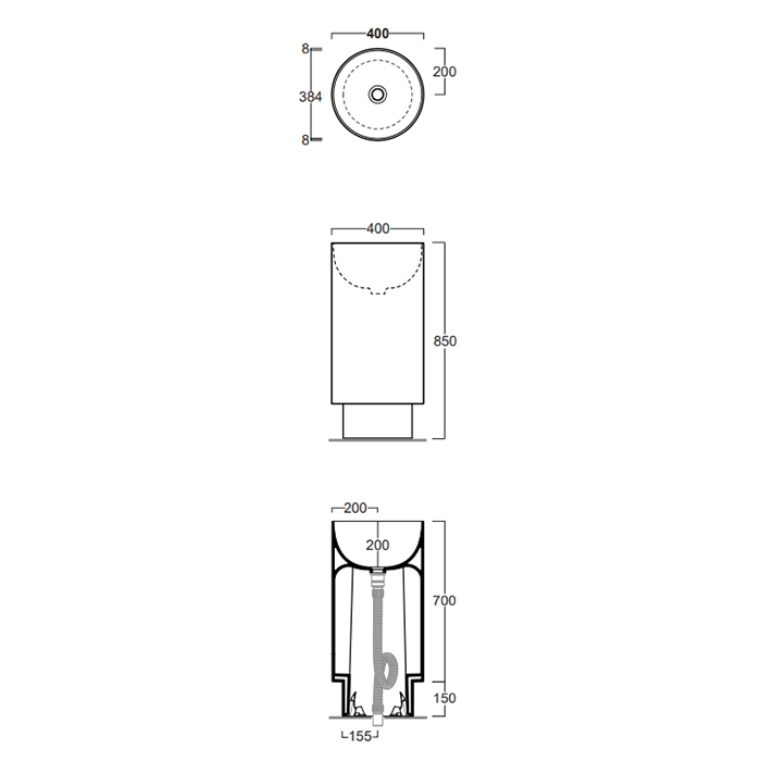 Simas PO-MO Раковина напольная 40xh85см., слив в пол, без отв., без перелива, цвет: moka matt