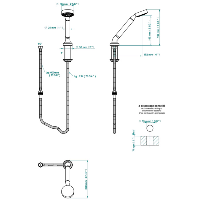 THG Bagatelle metal Ручной душ, 1 отв., цвет: хром