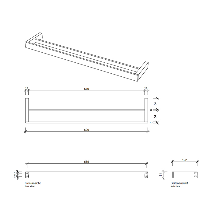 Decor Walther Contract Полотенцедержатель 60см., подвесной, двойной, цвет: хром