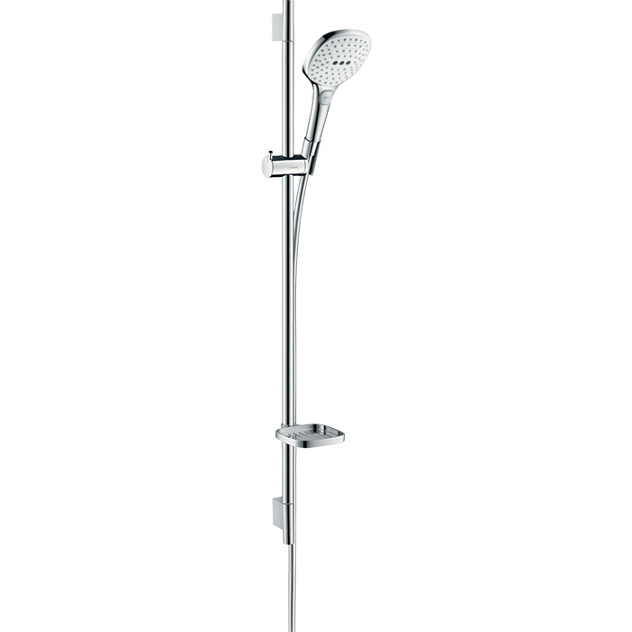 Hansgrohe Raindance Select E Душевой набор: штанга 90см., ручной душ 120, 3jet (Rain, RainAir, WhirlAir), мыльница, шланг, цвет: белый/хром