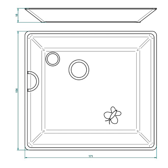 THG CAPUCINE VERT DECOR PLATINE Поднос керамический 171х154 мм., настольный, middle size, декор платина/зеленый, цвет: белый