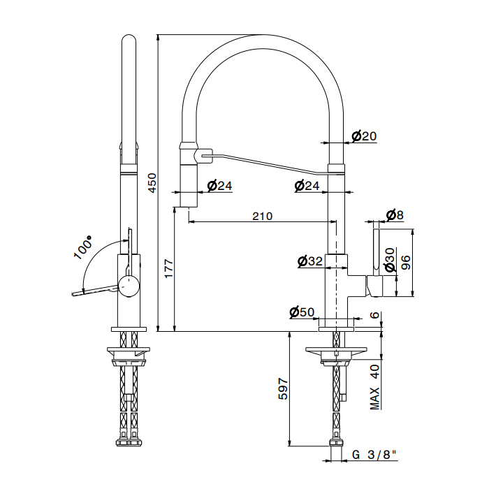 Newform Maki Смеситель для кухни, 1 отв., цвет: хром/Matt black