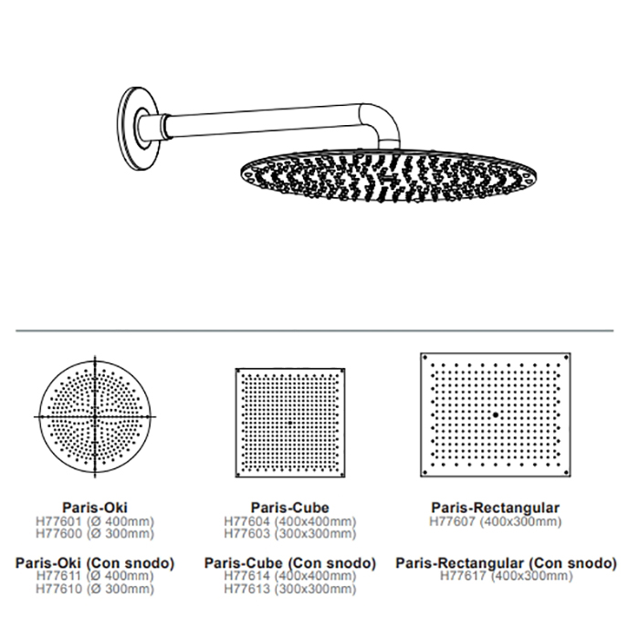 BOSSINI PARIS-OKI Верхний душ Ø 400 мм, настенный кронштейн Ø 28 x 400 мм, цвет: хром
