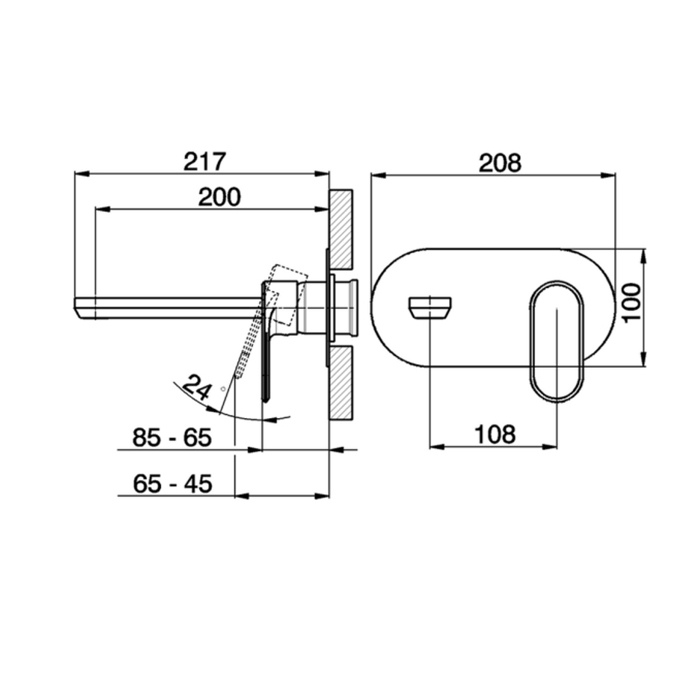 Cisal LineaViva Смеситель для раковины, встраиваемый, излив: 20см.,внешняя часть, цвет: черный матовый