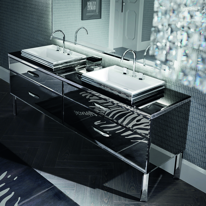 VITAGE milldue edition HILTON Комплект мебели с тумбой под раковину, раковиной ZURIGO63, зеркалом ZURIGO, 216 см, напольный, цвет: Fumè/сталь